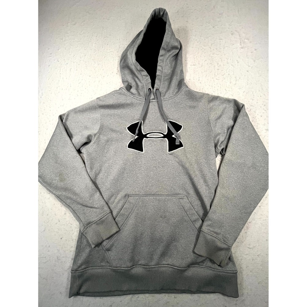 Under Armour Big Logo Hoodie Womens Small Gray Fleece Kangaroo Pocket Athleisure
